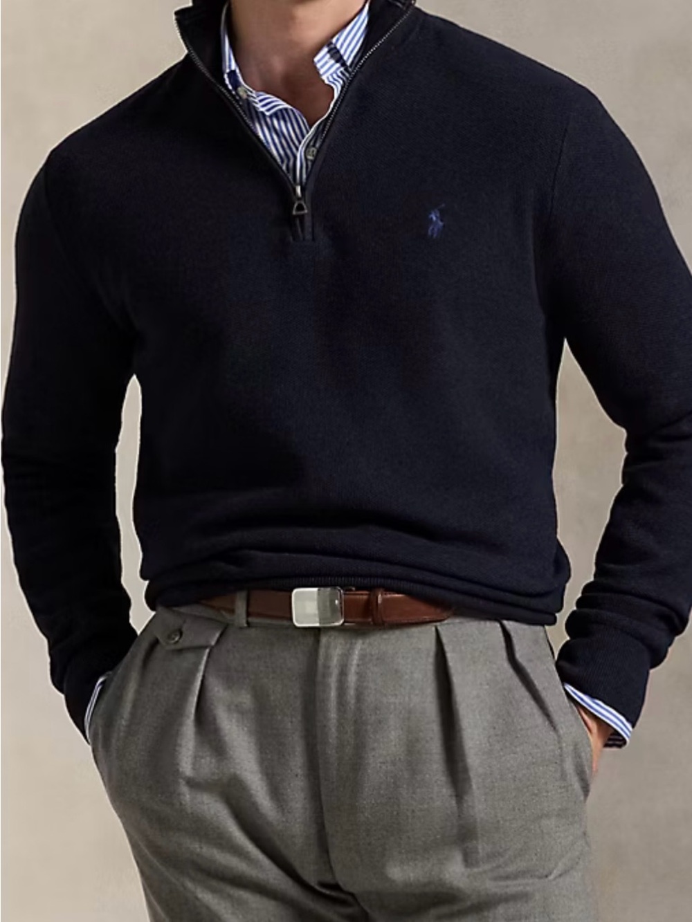 Polo Ralph Lauren Mesh-Knit Cotton Quarter-Zip Sweater XL